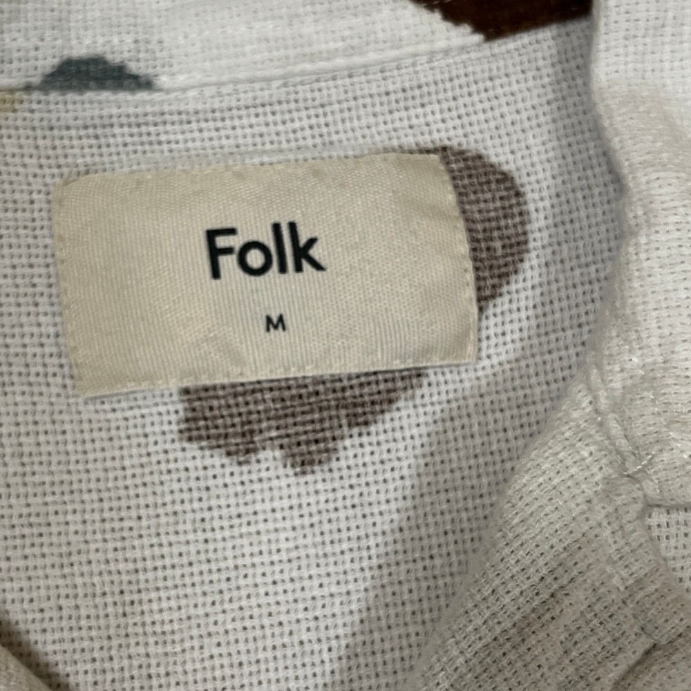 Folk Mens Contour Green Revere Collar Printed Shirt M Abstract Brushstroke Artsy - Picture 5 of 8